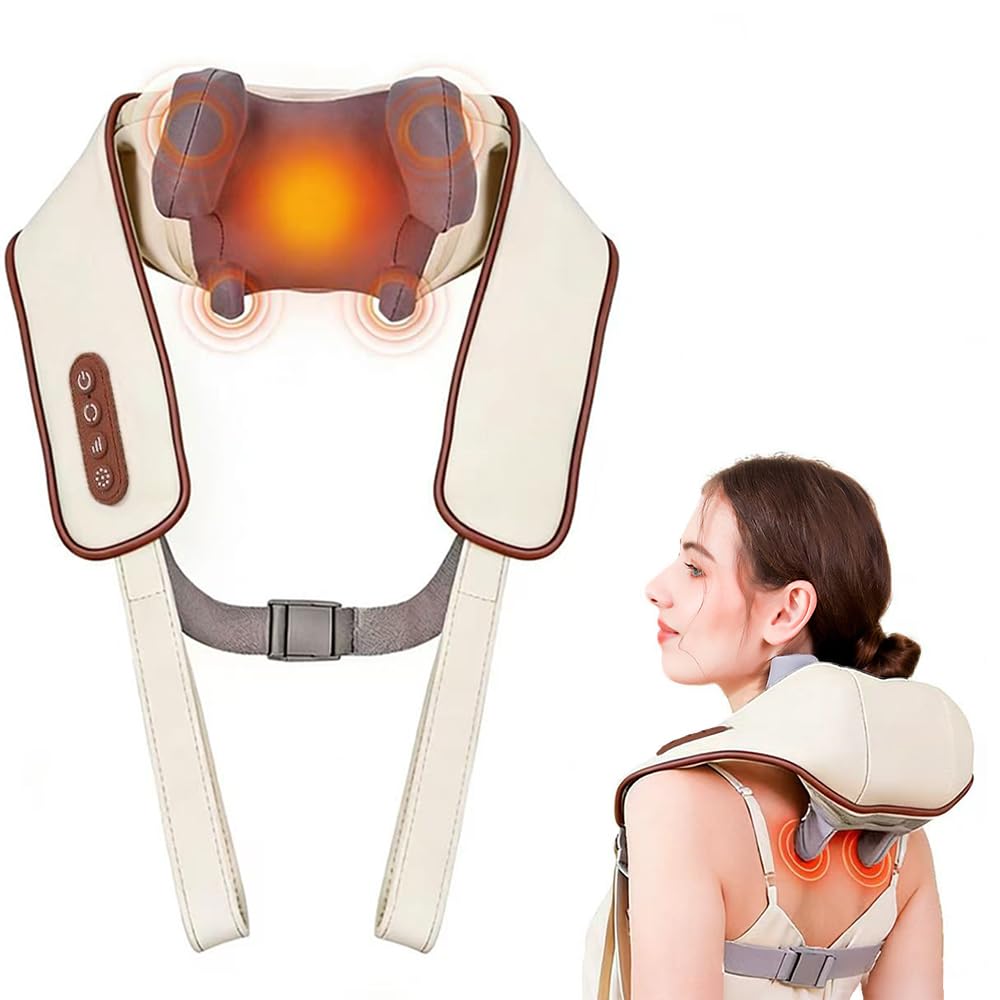 6D Masseur Cervical, Sans Fil Masseur dos et cervicales avec Massage par Pétrissage, 2 Niveaux de Chauffage et Housse Lavable, pour Cou, Dos, Jambes, Épaules, Cadeaux pour Hommes, Femmes