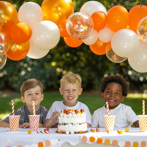 Image of KBZVNAF Orange and White Latex Balloons - 60 Pack 12 inch Orange White Confetti Party Balloons for Birthday, Baby Shower, Wedding, Fall Theme, Halloween Party Decorations