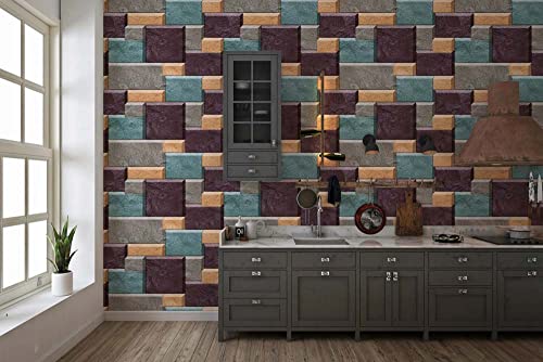 Image of DWELLSINDIA Colorful Stone Bricks Self Adhesive Wallpaper, Waterproof, Scratch Resistant, Laminated (41cm x 244cm, Multicolour)