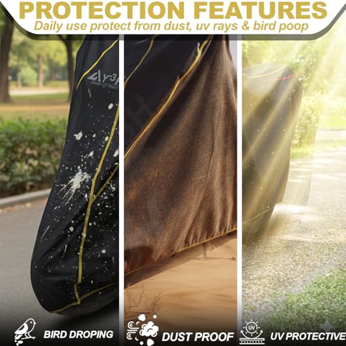 Image of Bike Body Cover R15 Full Body Cover with Waterproof, Dust Proof, UV Rays Protective, Tripple Stitching & Lightweight Two Wheeler Covers - Black with Waterproof Yellow Piping