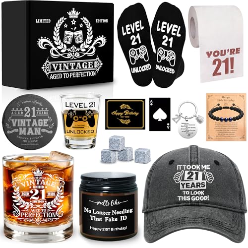 16 Pcs Happy 21st Birthday Gifts for Him, 21 Year Old Boy Birthday Party Gifts with 11 Oz...