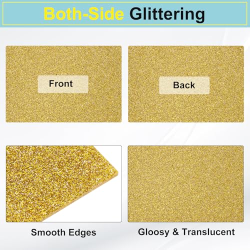 Image of MECCANIXITY 3 Pcs Gold Glitter Acrylic Sheets 1 /8 inch Thickness 12 inch x 8 inch Glossy PMMA Fluorescent Plastic Sheets Extruded Translucent Blanks for DIY Art Crafting Laser Cutting & Engraving
