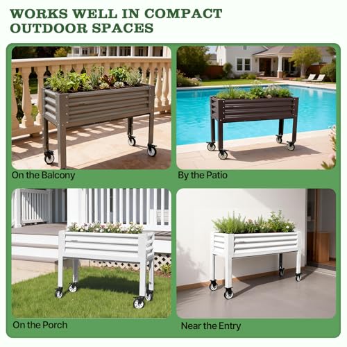 Image of Anleolife Rolling Elevated Raised Garden Bed with Wheels, CafeBronze
