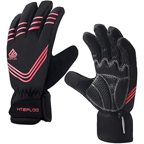HTZPLOO Winter Bike Gloves Cycling Gloves for Women Waterproof&Windproof Biking Gloves Anti-Slip Shock-Absorbing Full Finger Flexible Bicycle Gloves (Rose Pink-Full-Finger, Small) Cover