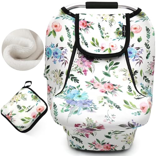 Image of ACRABROS Car Seat Covers for Babies,All Season Infant Carseat Cover Canopy for Boys and Girls,Stretchy Adjustable Peeping Window with Mesh Cover,Warm Breathable Universal, Purple