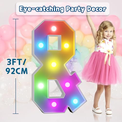 Image of Imprsv Colorful 3FT Marquee Letters &, 18 Colors Large Light up Letters | RGB with Remote, Birthday Party Decorations Anniversary Wedding Decorations Assembly Required 22 Pcs Accessory Set