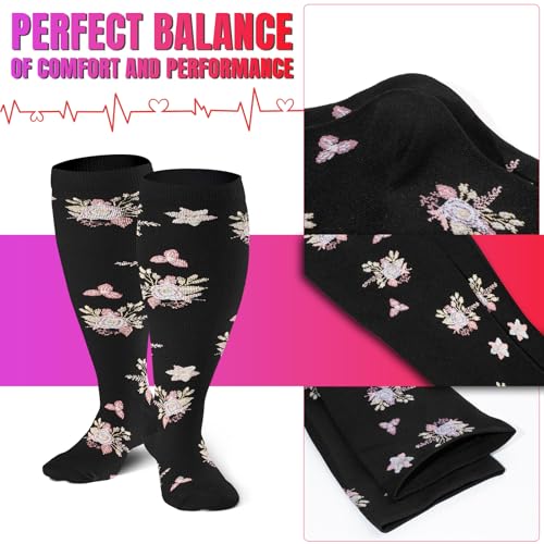 Image of bropite 3 /4 Pairs Plus Size Compression Socks Extra Wide Calf Women&Men 20-30mmHg Support Dancing Cycling Running Climbing