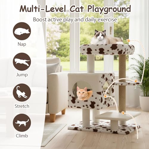 Árbol para gatos pequeño de 30 pulgadas con poste rascador y casa miniatura 7