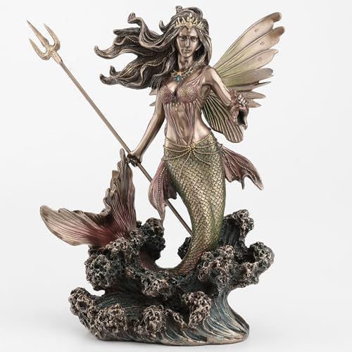 Estatua Reina Sirena con Tridente en Resina y Bronce 9.1 pulg miniatura 2