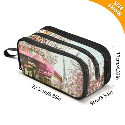 Image of Paris Eiffel Tower Large Capacity Pencil Case Pencil Pouch Pen Box | 3 Compartment Large Storage Pencil Bag for Adults School Office Teen Girl Boy Men Women