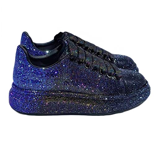 Julymens Women's Glitter Rhinestones Platform Sneakers Casual Lace-Up Sports Shoes4