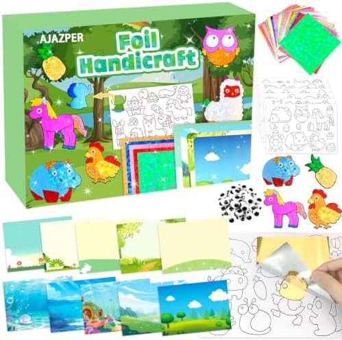 AJAZPER Kunst & Bastelaktivität, Folienspaß für Kinder, DIY Kreatives Aktivität Reisespielzeug, Bastelsets, Bastelkoffer Geschenk für Mädchen & Jungen ab 4 Jahren Geburtstag Weihna
