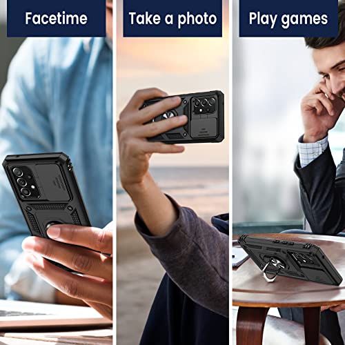 Goton For Samsung A53 5G Case, Galaxy A53 5G Case With Camera Cover & 360°Kickstand Ring With Tempered Glass Screen Protector, Military Grade Shockproof Protective Cover For A53 5G Case Black #TOP6