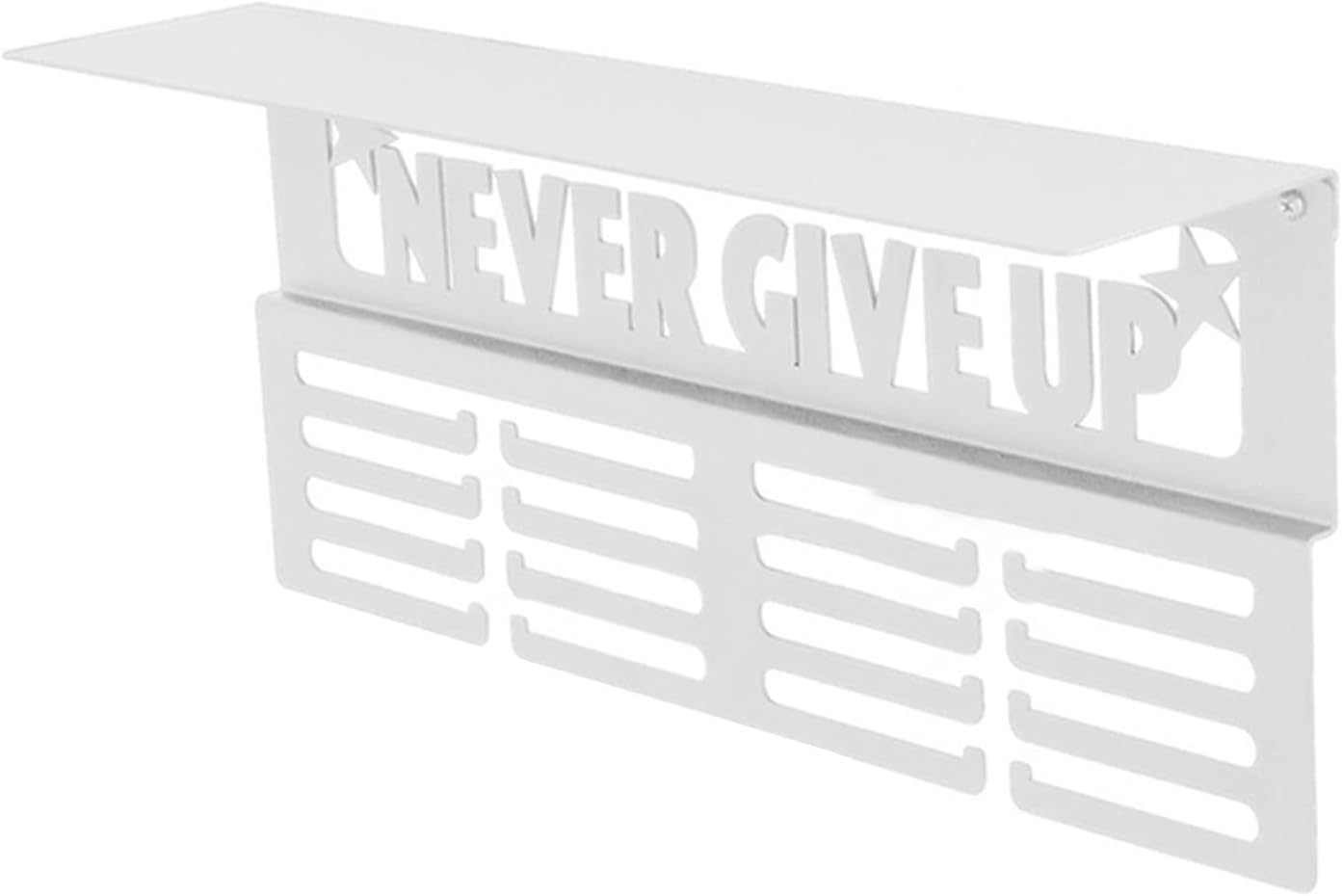 Wall Mounted Trophy Display Rack with Shelf, Metal Medal Holder for Sports Awards and Trophies - White Medal Hanger Display Organizer, 64+ Capacity Sports Medal Storage Rack(White)