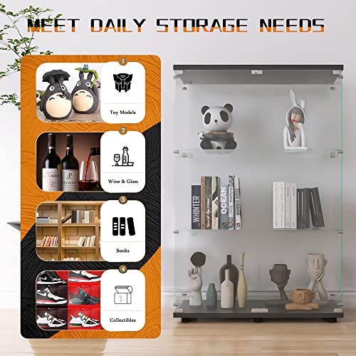 Image of Beauty4U Black Glass Display Cabinet, 3-Shelf 2-Door Curio Cabinet
