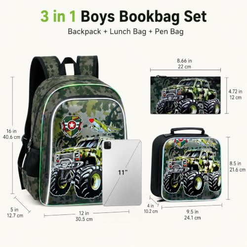 Image of UFNDC 3PCS Boys Backpack,16 inchKids Dinosaur Bookbag with Lunch Box, School Bag for Elementary Toddler