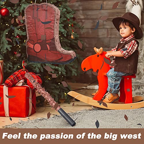 15.7 Inch Western Cowboy Boots Pinata Western Cowboy Party Favors Cowboy Theme Birthday Party Decorations With Blindfold Stick And Confetti For Photo Prop Candy Holder And Party Supplies #TOP4