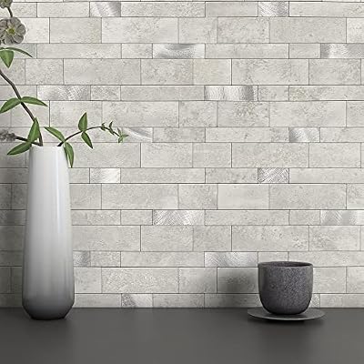 MOFIT Backsplash Tile for Kitchen Peel and Stick Stone Matte Finish,Bathroom Tiles Stickers 3D Wall Panel Linear Mosaic Marble Backsplash Waterproof(10sheets,Cement Grey)