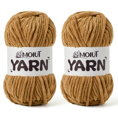 Image of 2 Pack Fluffy Chenille Yarn for Crocheting, Chunky Velvet Yarns for Crochet Amigurumi, Baby Yarn for Crocheting Soft Blanket, 174.9yds /7 oz Bulky Yarns for Crafts /Hats /Shoes /Socks (2 Brown)