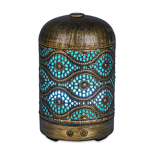 Bronze Art Aromatherapy Essential Oil Diffuser,Humidifier,Ultrasonic Quiet,Cool Mist,Adjustable Time Setting,Color Light Changing,Waterless Auto