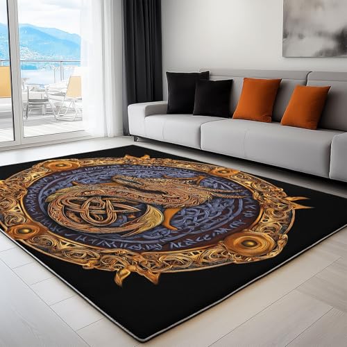 Alfombras Escudo Runa Dragón Arte Lavable y Antideslizante 60 x 110 cm, alfombra Esponja Gruesa Suave Antideslizante fácil cuidado, para Sala de Estar y Dormitorio Decoración de Interiores Negro