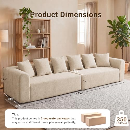 Image of Claiks 142 inch Cloud Boneless Couch, Modular Sectional, Beige