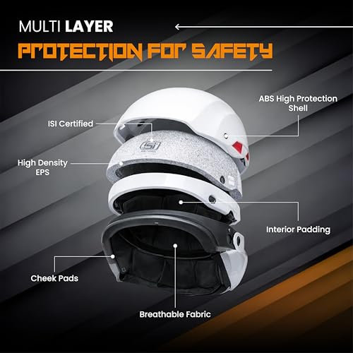 Image of Cortex Run Half Face Helmet Matt Finish with Scratch Resistant Curved Polycarbonate Visor, Hard ABS Shell Helmet for Men and Women | Clear Visor, Lightweight
