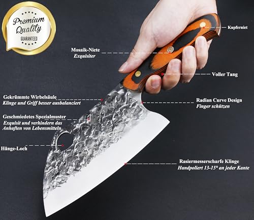 Miniatura 3 de Kitory Cuchillo Picador Serbio De 18 Cm, Cuchillo De Cocina Chino Para Carne Y Huesos, Forjado A Mano, Mango De Madera Pakka Con Remache De Mosaico
