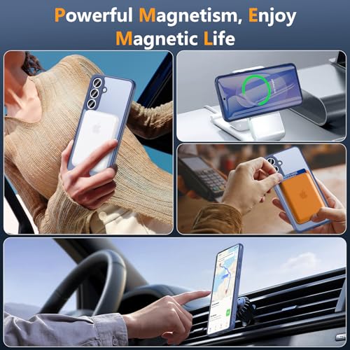Image of OWKEY for Samsung Galaxy S25 FE Case 6.7'', Magnetic Galaxy S25 FE Case for Magsafe with Tempered Screen Protector [Shockproof Military] Translucent Matte Bumper Phone Cover Samsung S25 FE 5G, Blue