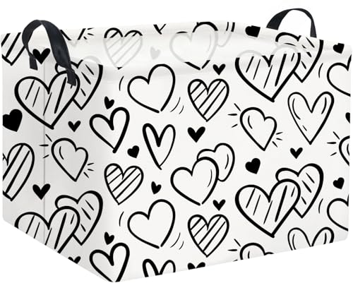 Image of Rectangular Heart Basket Kids Baby Storage Bin Toy Basket Organizer Box for Girls Love Room Decor(Black Striped Heart)