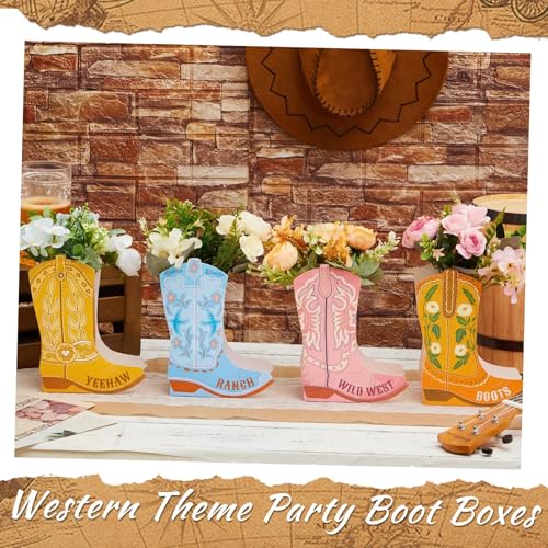 Image of 12 Set Boho Western Boots Flower Boxes Centerpiece Boot Shape Gift Boxes Party Decoration Vase Centerpieces for Tables Boots Rodeo Birthday Baby Shower Supplies(Cute Cowboy)