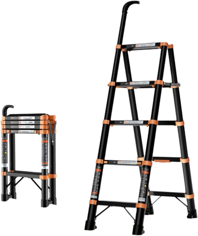 Telescoping Extension Ladder, Wide Pedal Multi-Purpose Ladder Aluminum A-Frame Telescoping Ladder Folding 5 Step Ladder with Home Ladders,150KG/330LB Capacity (Color : Black5 Step