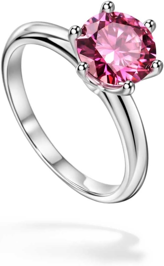 Michooyel Moissanite Engagement Ring for Women, 2CT BLACK/PINK/YELLOW/RAINBOW/SEA BLUE/D-E/Crystal AB Moissanite Solitaire Promise Rings, D Color VVS1 Simulated 925 Sterling Silver Rings