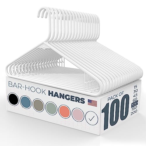 Neaties Plastic Hangers 100 Pack – Made in The USA – 6lb Capacity Standard Clothes Hangers with Strap Hooks for Dresses, Lingerie, Shirts, Pants, and Jackets – White