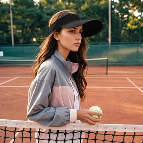 Image of WANDER Sun Visor Hats for Women Wide Brim UV Protection Adjustable Large Golf Beach Cap Packable Travel Sport Visor