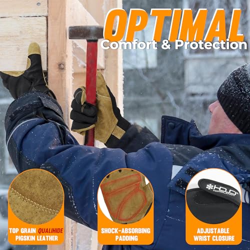 Image of HANDLANDY Winter Work Gloves for Men & Women, Leather Utility Mechanic Working Gloves Touch Screen, Flexible Breathable Gardening Gloves for Yard Maintenance (Medium, 1 Pair)