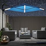 AECOJOY 10ft Solar LED Wall Mounted Outdoor Patio Umbrella, Rectangular Large Offset Cantilever Umbrellas with 180Β° Rotation Sun Canopy for Deck Pool Garden Backyard, Save Space, Blue