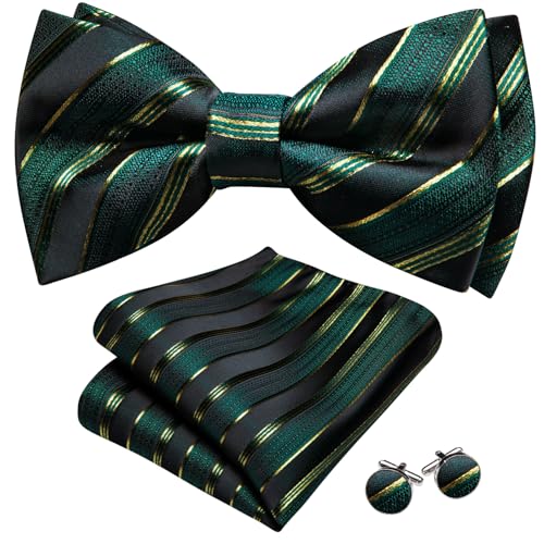 Image of Barry.Wang Paisley Striped Bow Tie for Men Silk Pre-Tied Bowtie Pocket Square Cufflinks Set Formal Wedding Party Prom