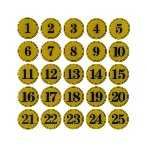 PVC 4cm Circular Table Numbers (1-25) Pubs Restaurants Clubs - Golden 1 to 25 Cover