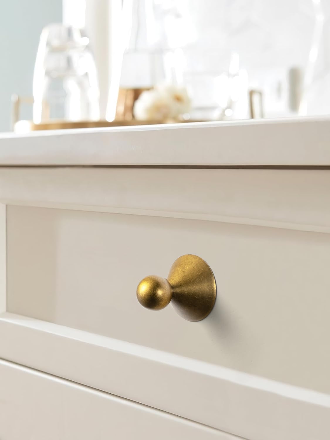 Goo-Ki Kitchen Cabinet Knobs for Drawer Antique Brass Zinc Alloy Hardware, 6pack Vintage Bronze Single Hole/Screw Pulls Retro Brass Handles