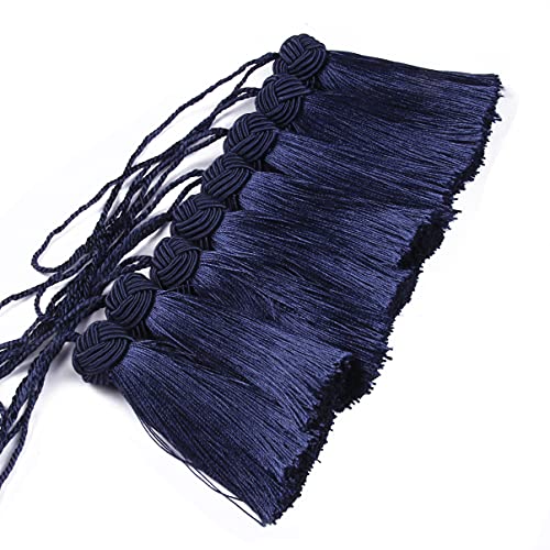 Image of BEL AVENIR 8 Pcs Elegant Polyester Key Tassel Colorful Craft Tassels Charms | Key Tassel for Christmas Tree, DIY Craft Garland Project, Wedding Home Party Decorations, Small Tassel (Navy)