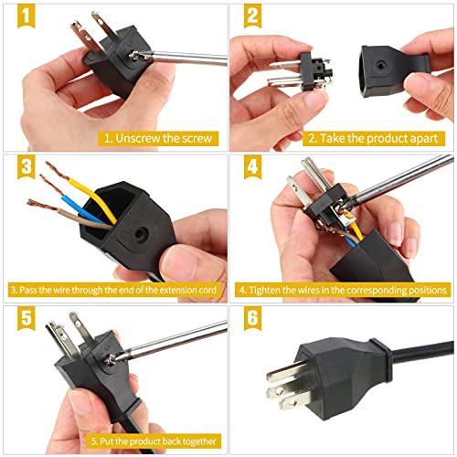 Image of Treela 20 Pcs Extension Cord Plug Replacement Male Extension Cord Ends 125v 15a 2 Pole 3 Wire Male and Female Connector Straight Plug Replacement Compatible with Nema 5-15p 1875w
