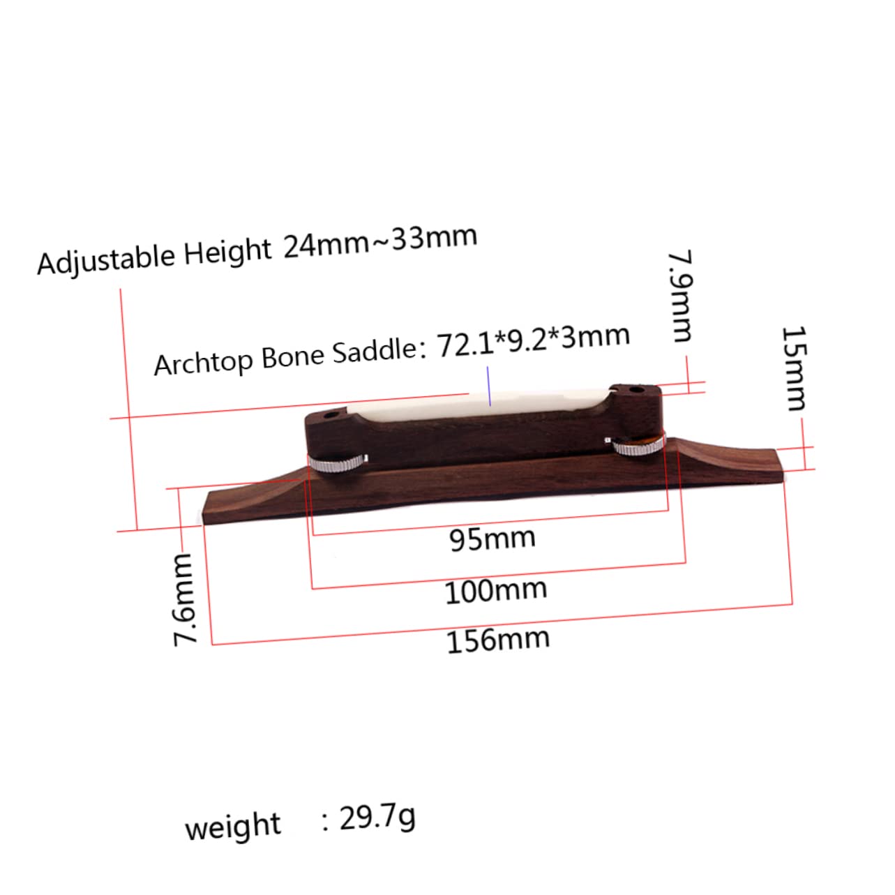 Abaodam Guitar Rosewood Bridge with Bone Saddle Height Lightweight Design for Easy Installation Polished Finish for Durable Use for Guitar