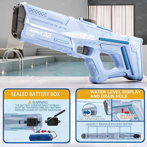 Image of VikriDA Electric Water Blaster for Kids & Adults | 900CC Automatic Squirt Gun with Rechargeable Battery | Up to 26 ft Range | Summer Pool Party Water Toy - Blue