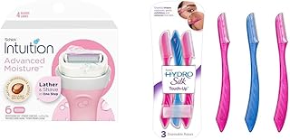 Intuition Schick Advanced Moisture Womens Razor Refills & Schick Hydro Silk Touch-Up Multipurpose Exfoliating Face Razor for Women Dermaplaning Tool, Eyebrow Razor