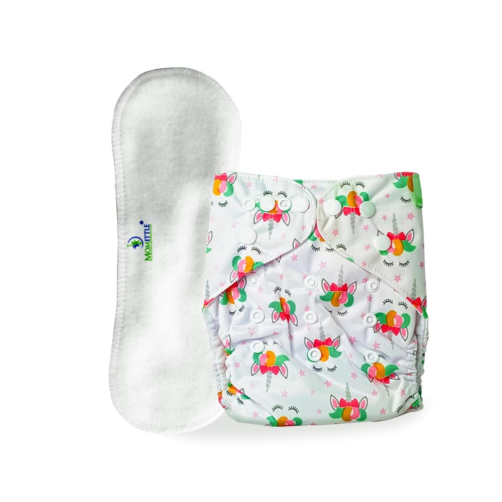 MOMITTLE® Cotton Cloth Diapers For Babies 0 To 3 Years | Baby Products | Reusable Diaper For New Born | Washable Diapers | Leak Proof, Adjustable | 1 Diaper & 1 Booster Insert White-image-2