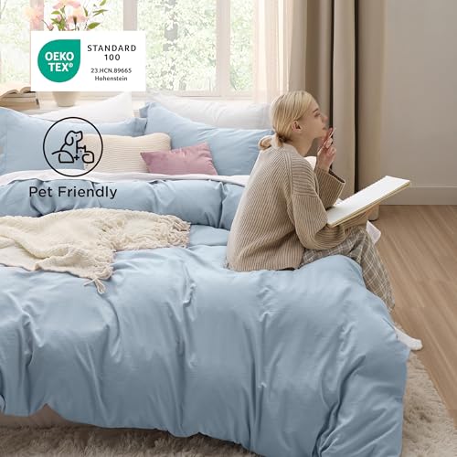 Image of Bedsure Celestial Blue Oversized King Duvet Cover - 3 Pieces Prewashed Extra Soft Bedding Set, Includes 1 Duvet Cover 120x98 Inches with Zipper Closure & 2 Pillow Shams, Comforter Not Included