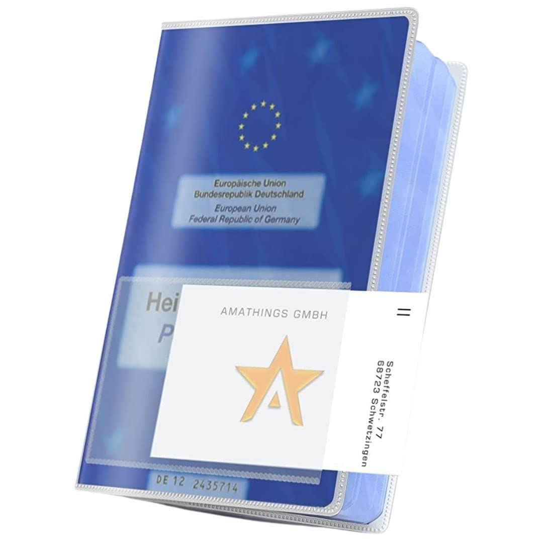 AMATHINGS Pet ID Cover Transparent and Waterproof - EU Pet ID Case with Slip Pocket - Vaccination Certificate Cover Ideal for Veterinarians - Pet ID Protective Cover Transparent, transparent, 1 item