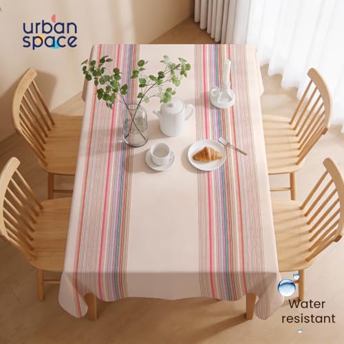 Image of Urban Space Table Cover for Dining 6 Seater, Water, Dust and Stain Resistant Dining Table Cloth for 6 Seater, Anti Skid Cover Cloth for Center Table, Home Decor (Coral Streak Cream- 52 inchx92 inch)