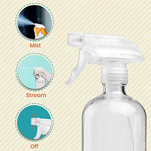 Clear Glass Spray Bottles For Cleaning Solutions (4 Pack) - 16 Ounce, Refillable & Reusable Sprayer for Essential Oil, Water, Kitchen, Hair. Durable Black Trigger Sprayer w/Mist and Stream Settings4